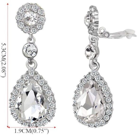 Gorgeous Austrian Crystal Rhinestone Teardrop Drop Dangle Earrings DIAMOND WHITE - Picture 2 of 5